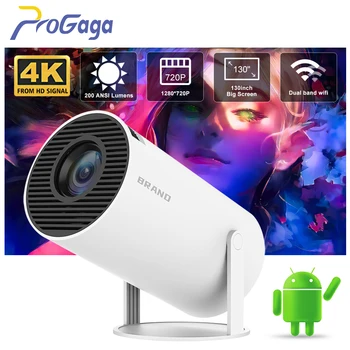 Progaga Проектор Android11 WiFi 200 ANSI 4K Allwinner H713 HY300 BT5.0 1080P 1280 x 720P Домашний Кинотеатр На открытом воздухе Портативный Проектор
