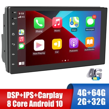 7-Дюймовый Автомобильный Радиоприемник Android 10,0 Bluetooth WiFi 4G-LTE GPS 2 Din Медиаплеер 2G/4G RAM IPS Экран FM-приемник Mirror-Link Carplay