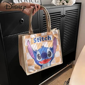 Женская сумка Disney Stitch, модная высококачественная холщовая сумка по низкой цене, повседневная сумка через плечо для девочек с героями мультфильмов, большая вместительная сумка