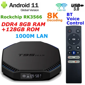 Android 11 TV BOX T95 PLUS Rockchip RK3566 DDR4 8 ГБ ОЗУ 128 ГБ ПЗУ 1000 М LAN Двойной WIFI BT Управление 8K Декодирование USB3.0 телеприставка